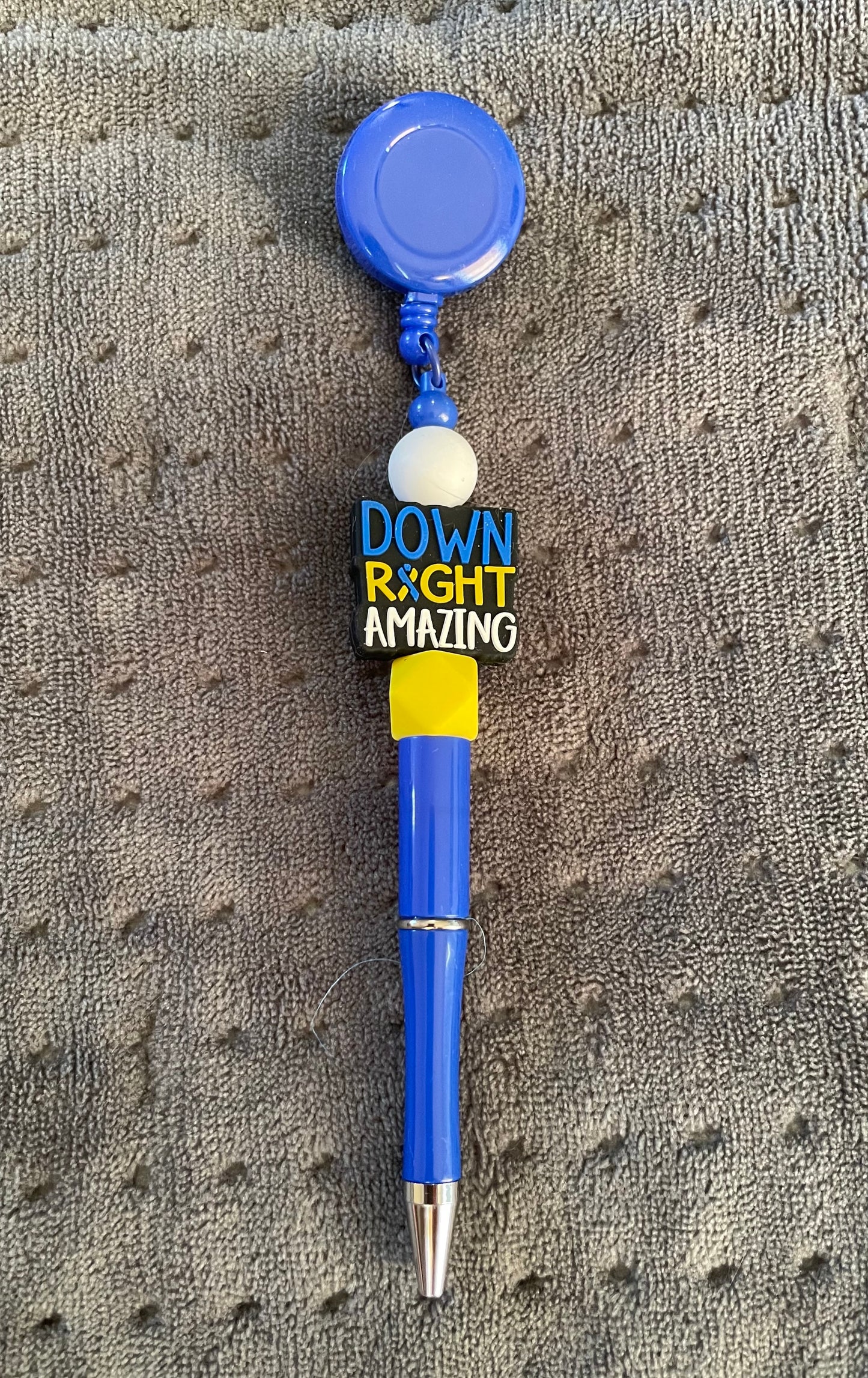 Beaded Badge Reel with Attached Pen: Down Right Amazing