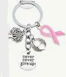 Keychain: Never Never Give Up (Breast Cancer)