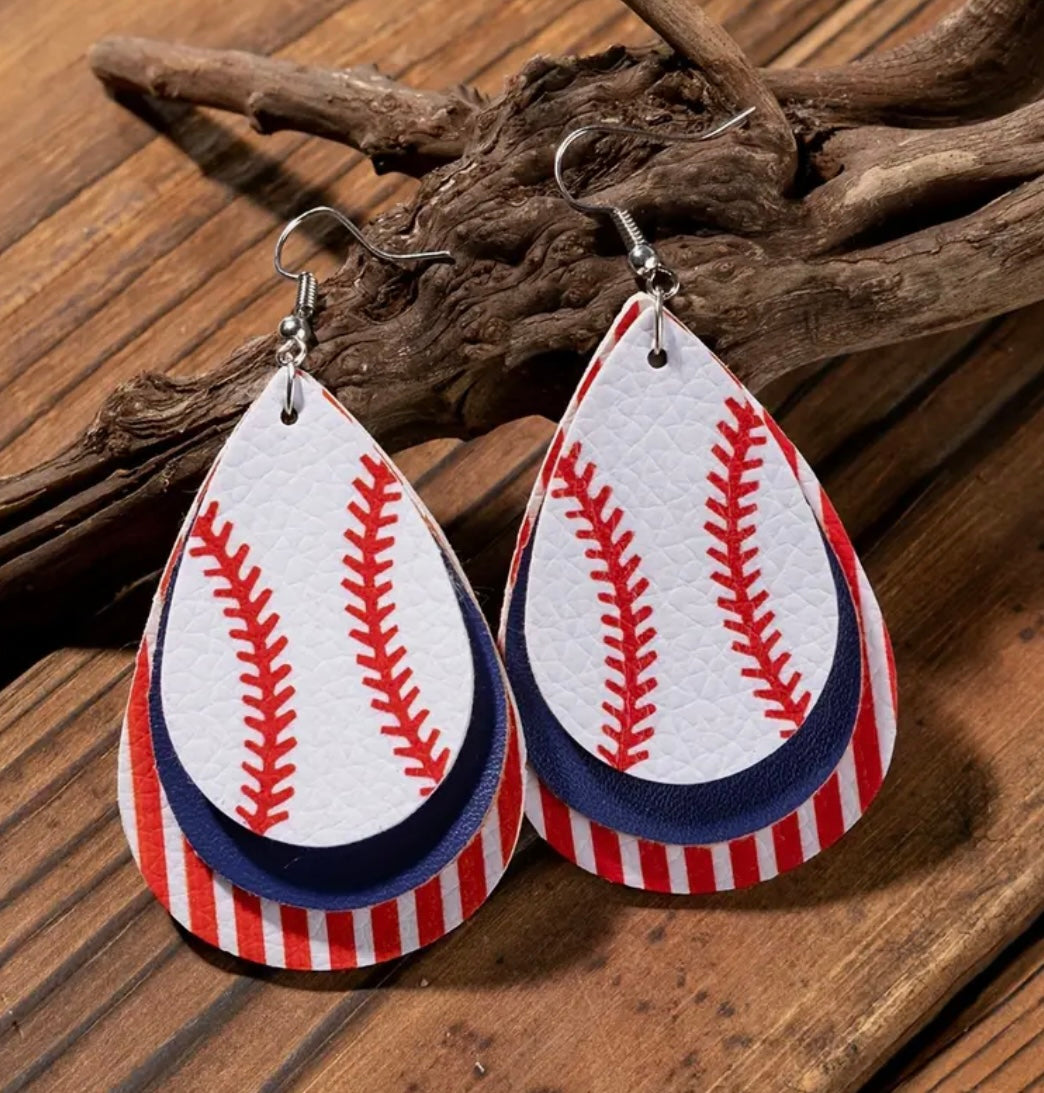 Earrings: Teardrop Baseballs
