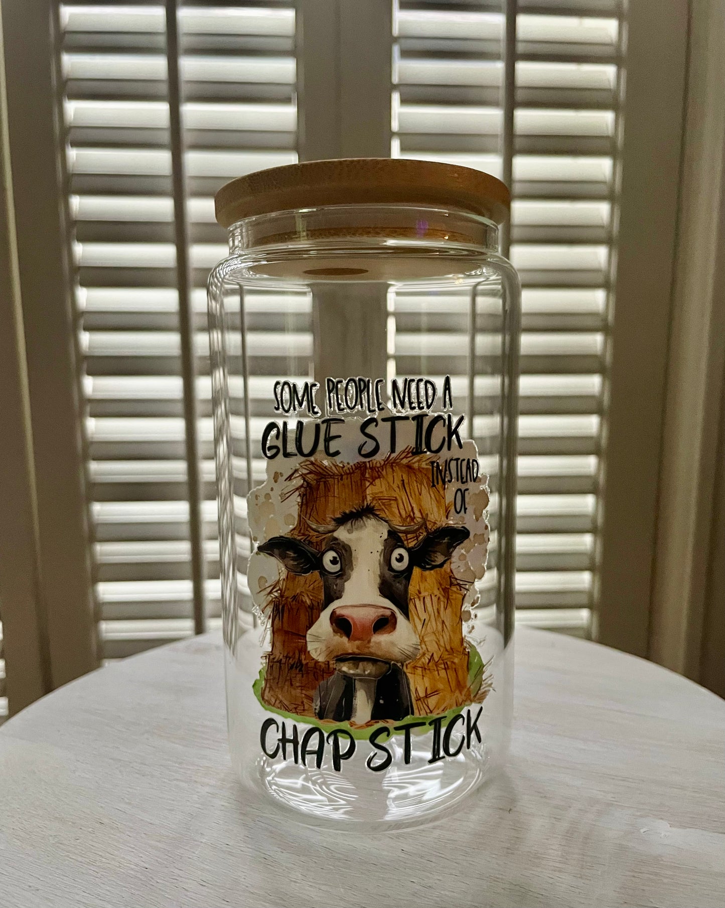 Glass Can with Lid/Straw: Funny (Variety)