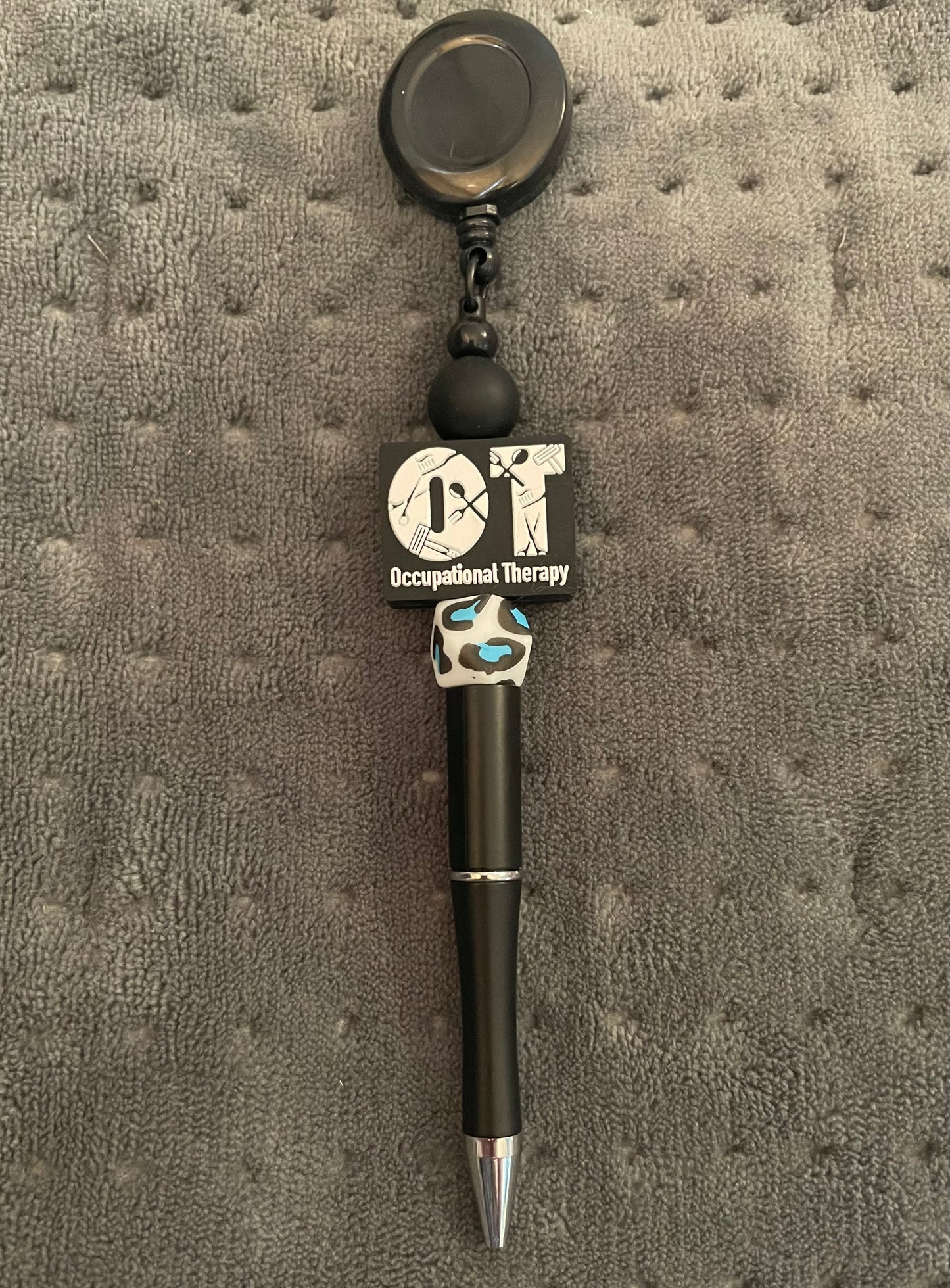 Beaded Badge Reel with Attached Pen: OT