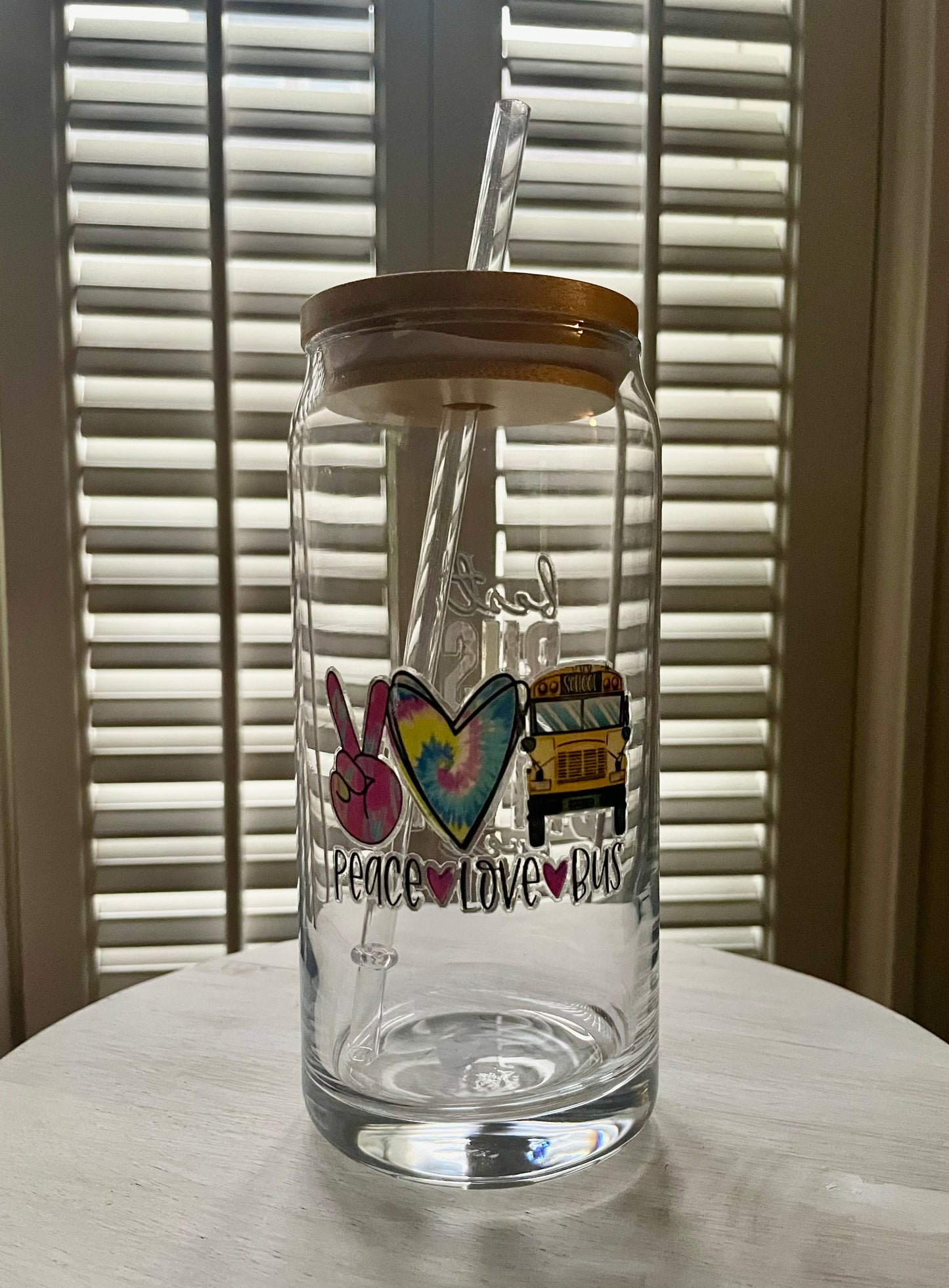 Glass Can with Lid/Straw: Bus Driver (Variety)