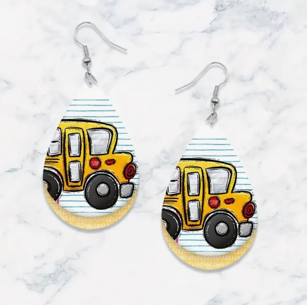 Earrings: Teardrop School Bus