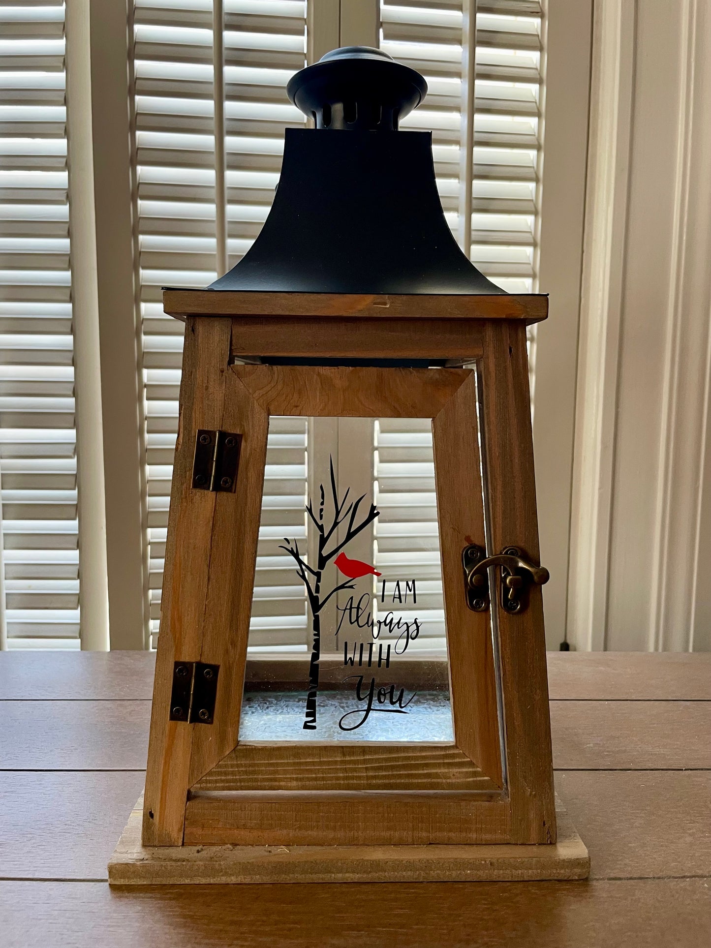 Rustic Wood Frame Lantern With Black Top: I Am Always With You