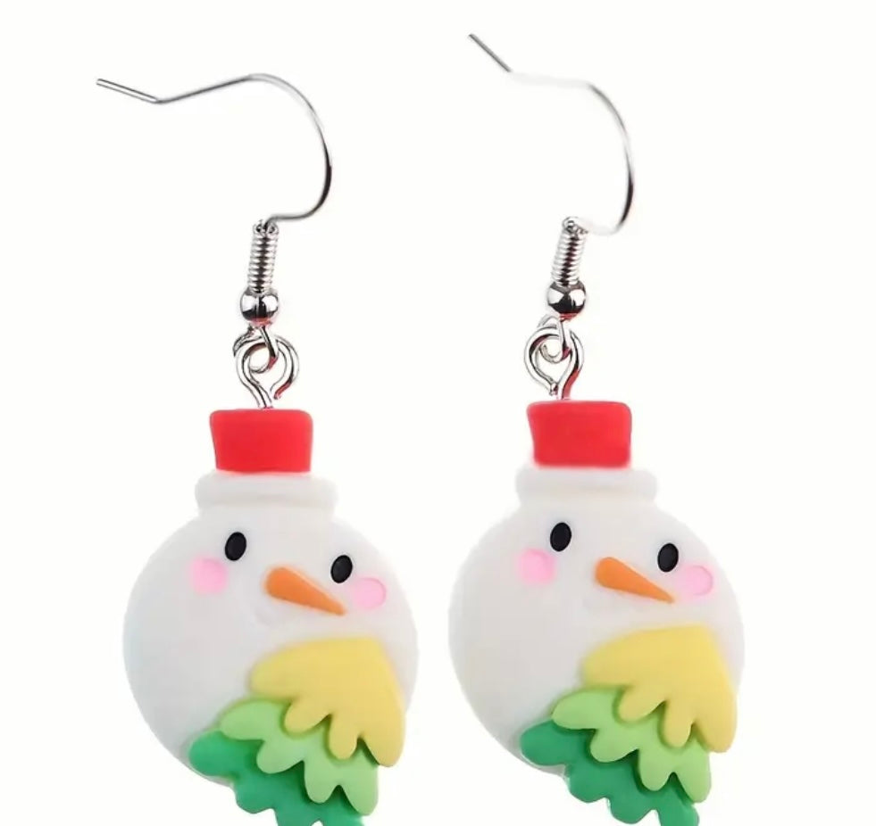 Earrings: Clay Snowman with Tree