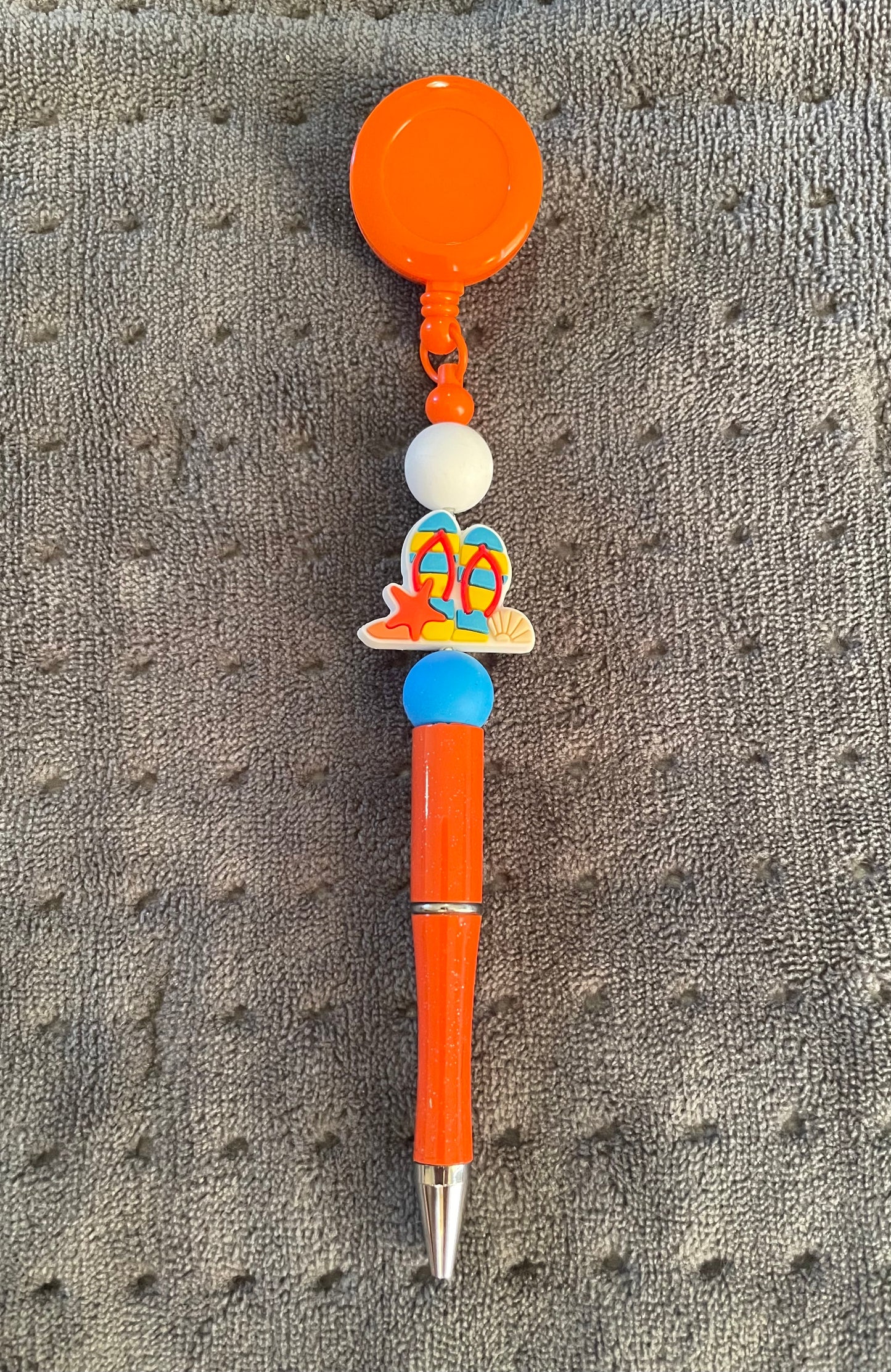 Beaded Badge Reel with Attached Pen: Sandals