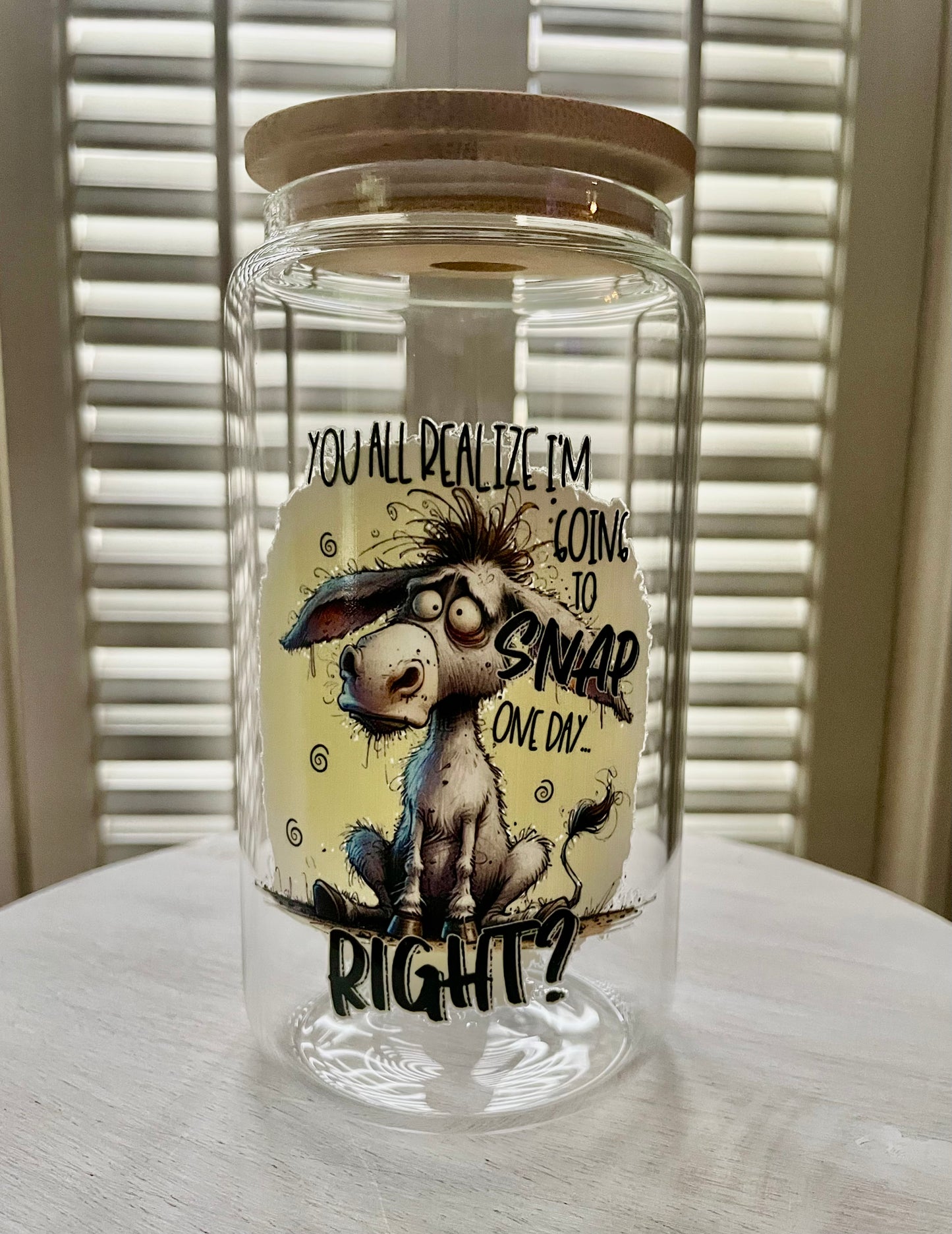 Glass Can with Lid/Straw: Funny (Variety)