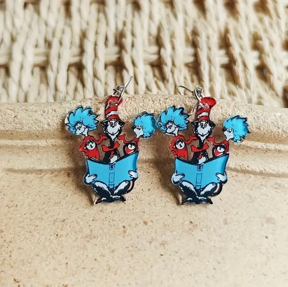 Earrings: Dr. Seuss (Cat in the Hat with Things 1 and 2)
