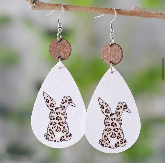 Earrings: Teardrop Leopard Bunnies