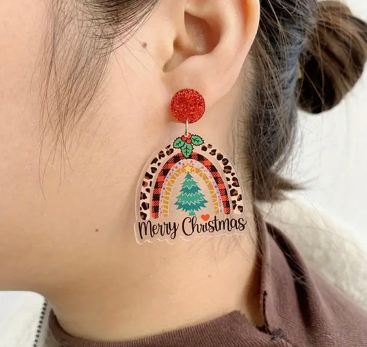 Earrings: Merry Christmas Rainbow