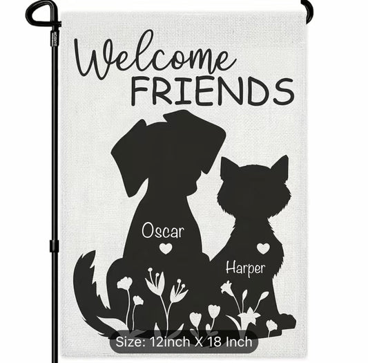 Garden Flag: Welcome Friends (Dog & Cat)