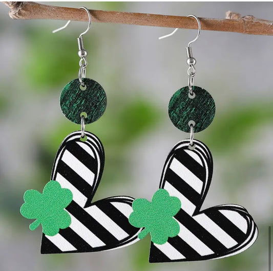 Earrings: Striped Heart with Shamrock