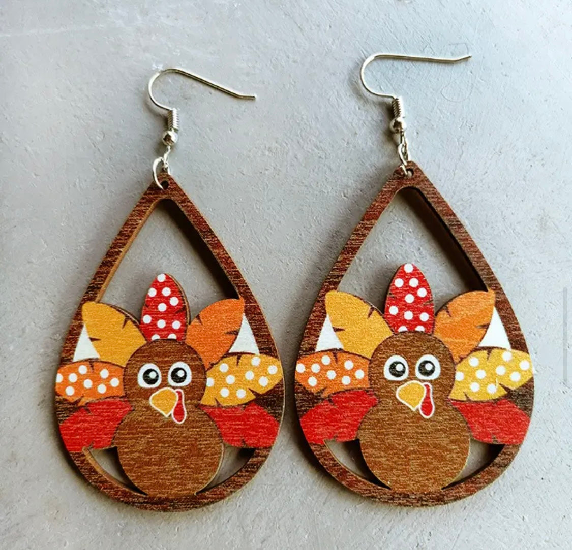 Earrings: Teardrop Turkeys