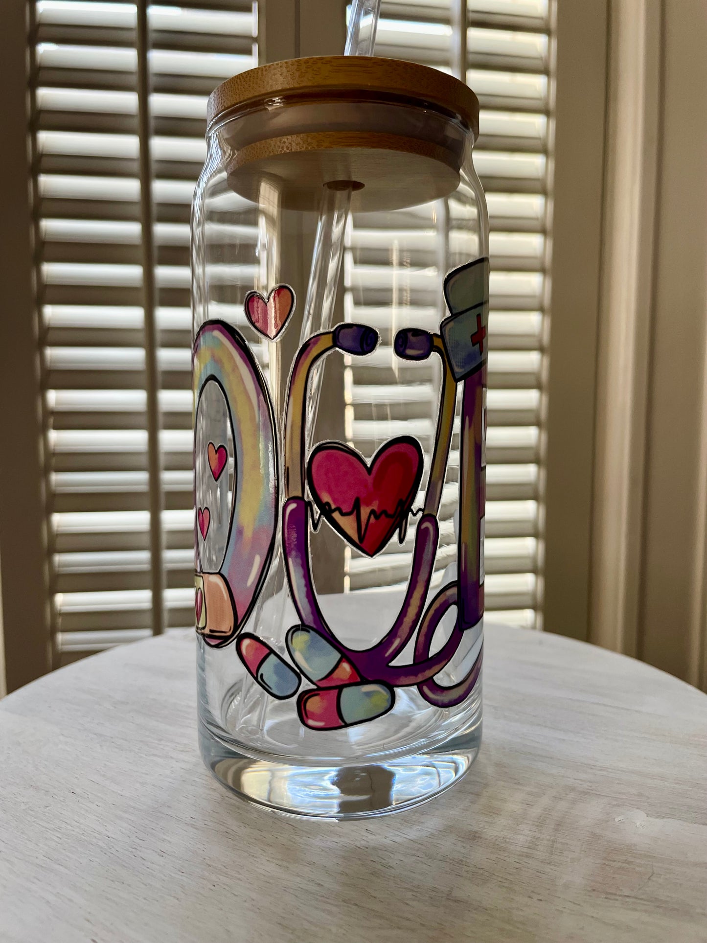 Glass Can With Lid/Straw: Nurse (Variety)