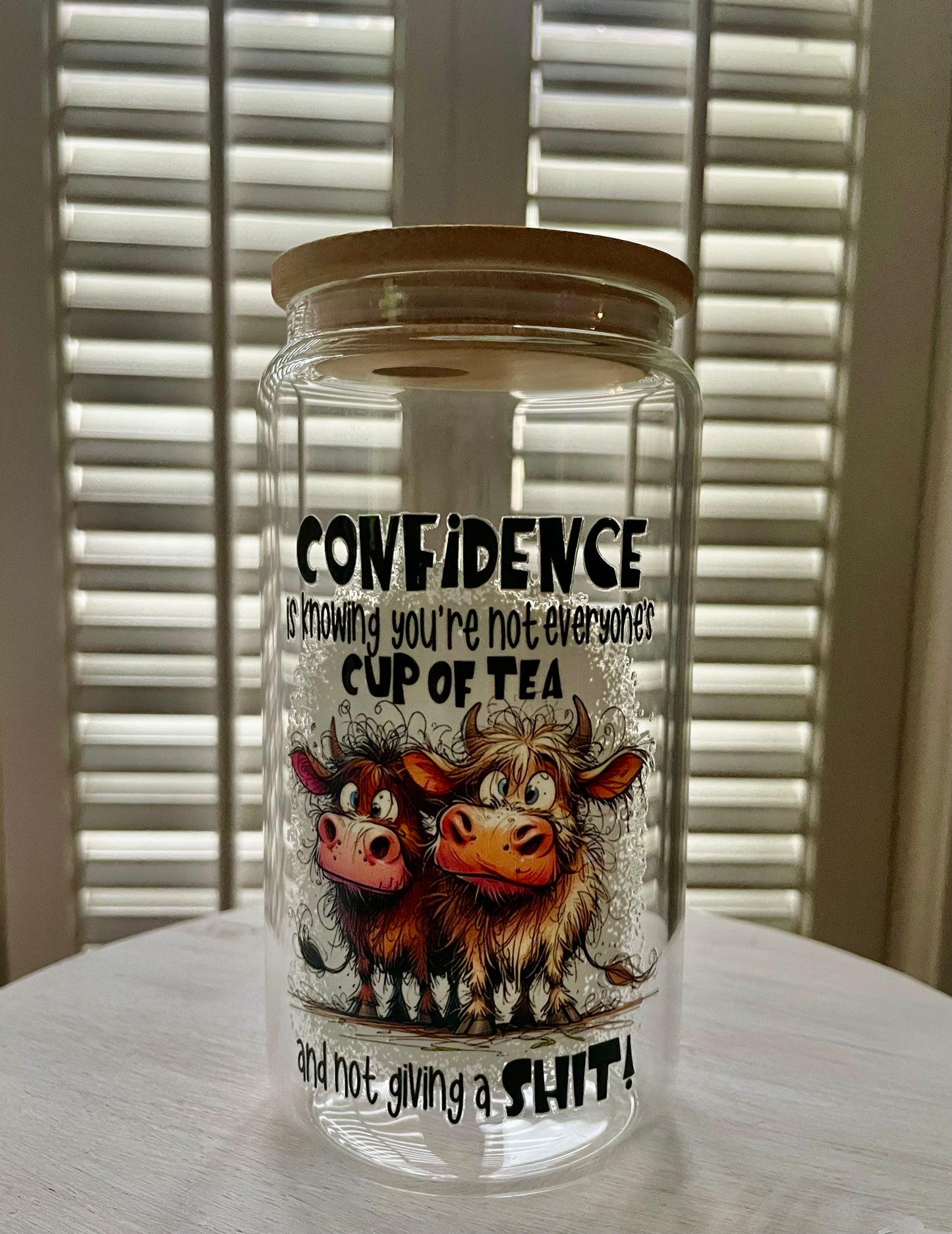 Glass Can with Lid/Straw: Funny (Variety)