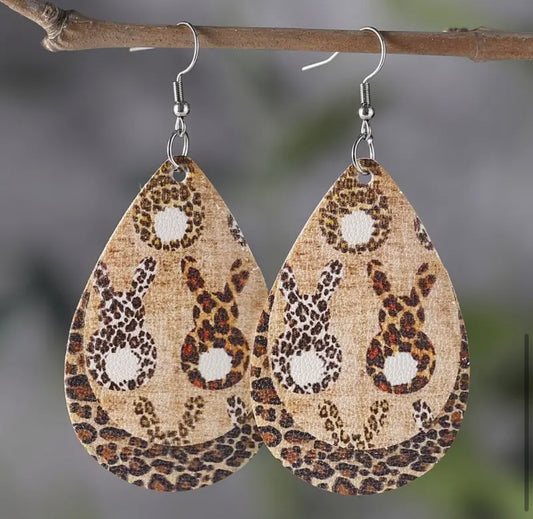 Earrings: Teardrop Leopard Bunny