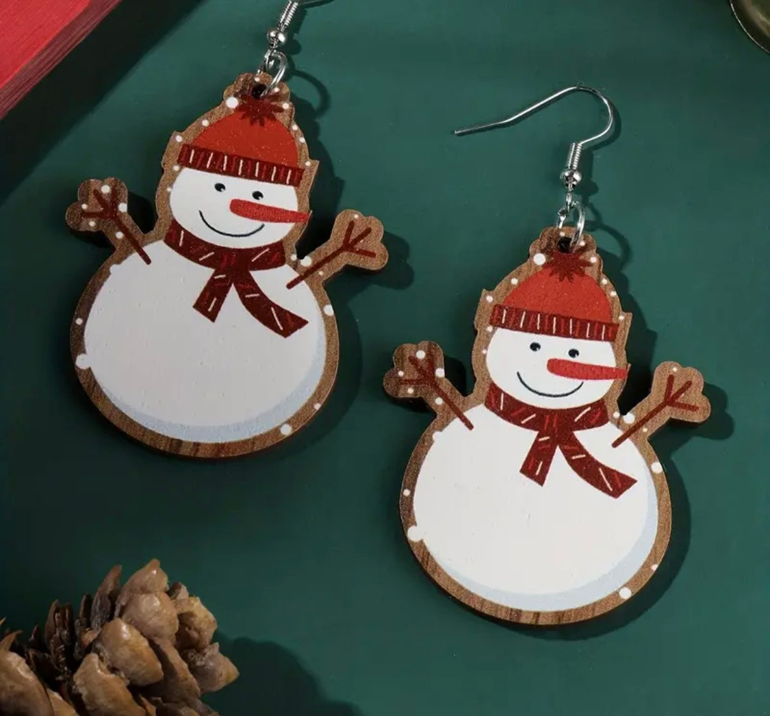 Earrings: Red and White Snowman