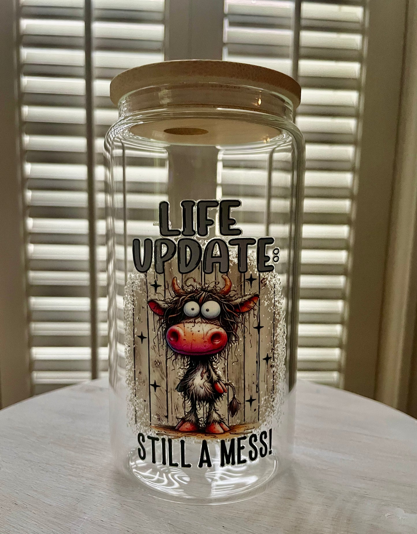 Glass Can with Lid/Straw: Funny (Variety)