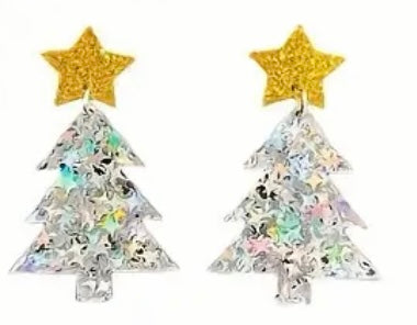 Earrings: Silver Tree with Yellow Star