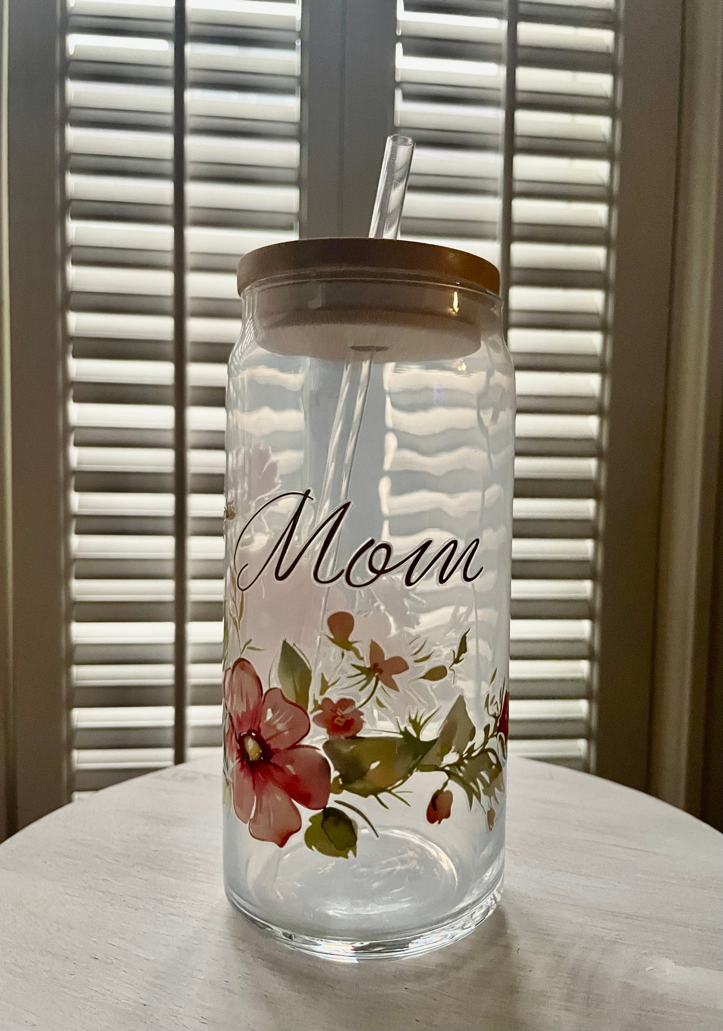 Glass Can with Lid/Straw: Mom (Variety)