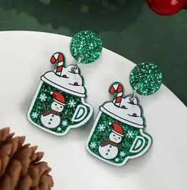 Earrings: Cocoa Mug (Green)