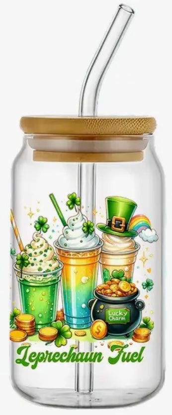 Glass Can With Lid/Straw: St. Patrick’s Day (Variety)