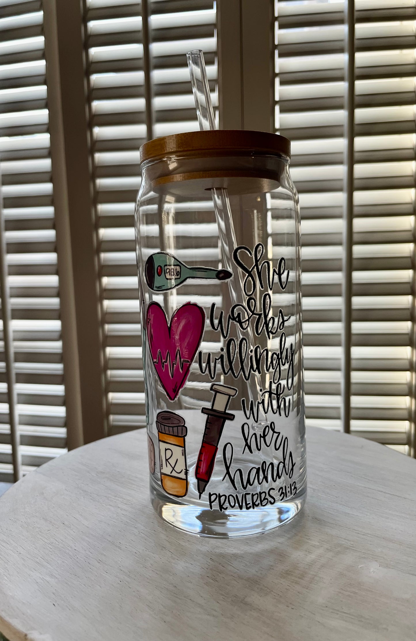 Glass Can With Lid/Straw: Nurse (Variety)