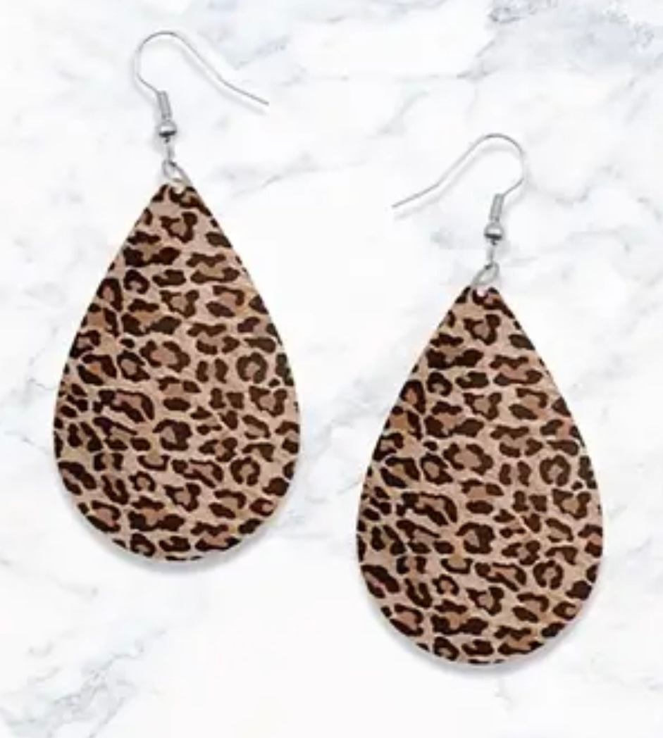 Earrings: Teardrop Leopard (Smaller Print)