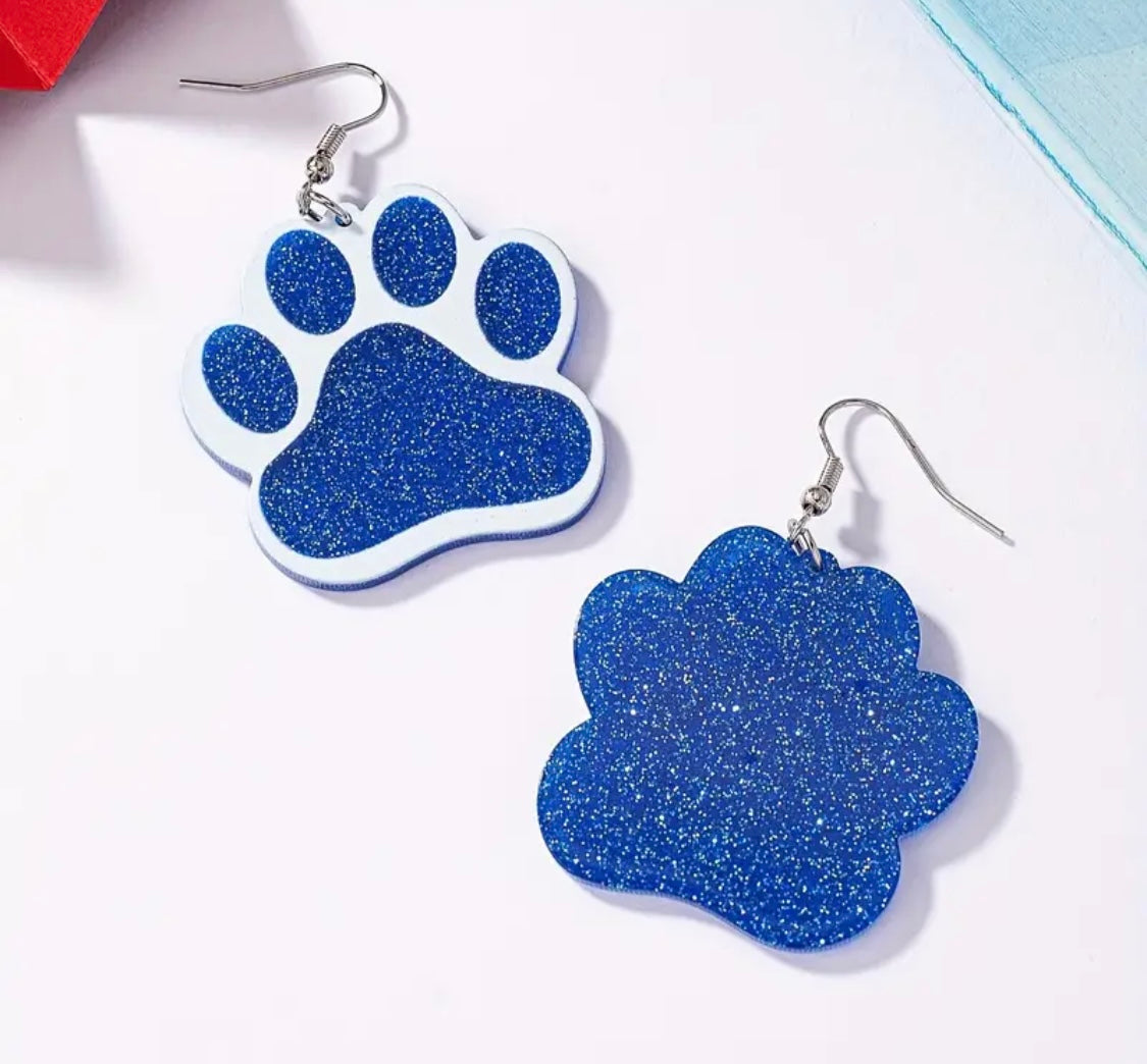 Earrings: Paw (Blue/White)