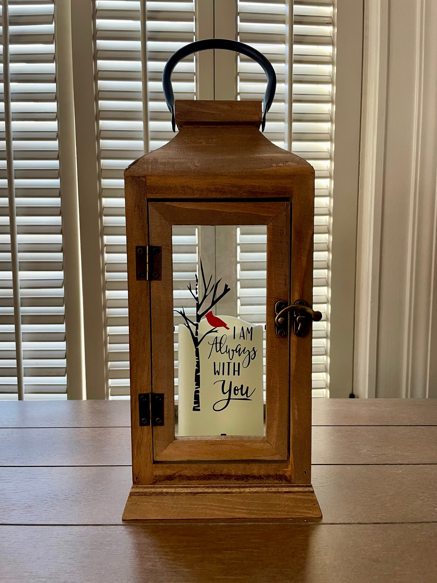 Brown Wood LED Lantern With Black Handle: I Am Always With You