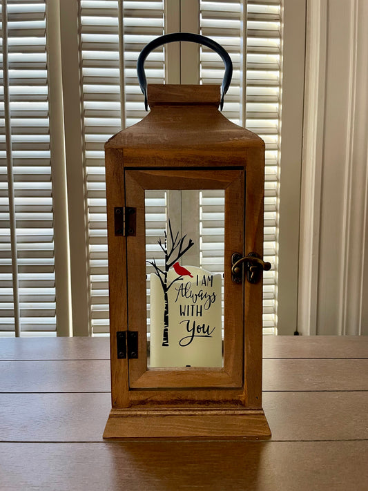 Brown Wood LED Lantern With Black Handle: I Am Always With You