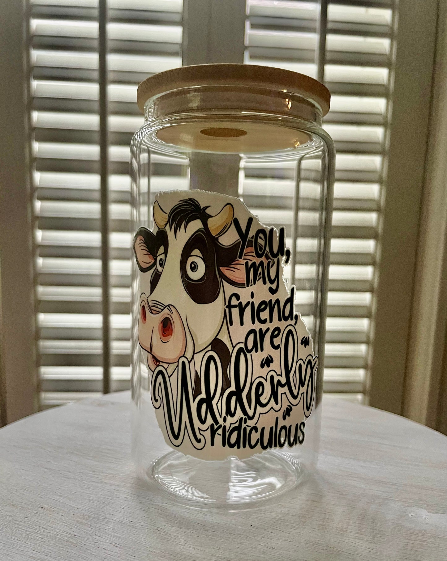 Glass Can with Lid/Straw: Funny (Variety)