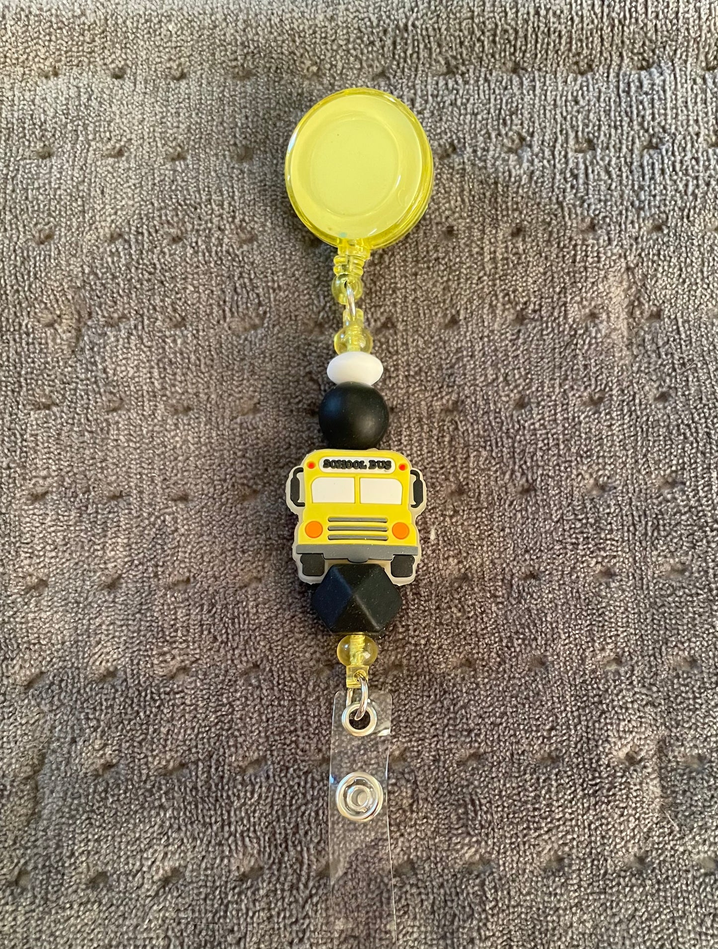 Beaded Badge Reel: School Bus