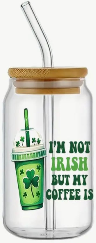 Glass Can With Lid/Straw: St. Patrick’s Day (Variety)