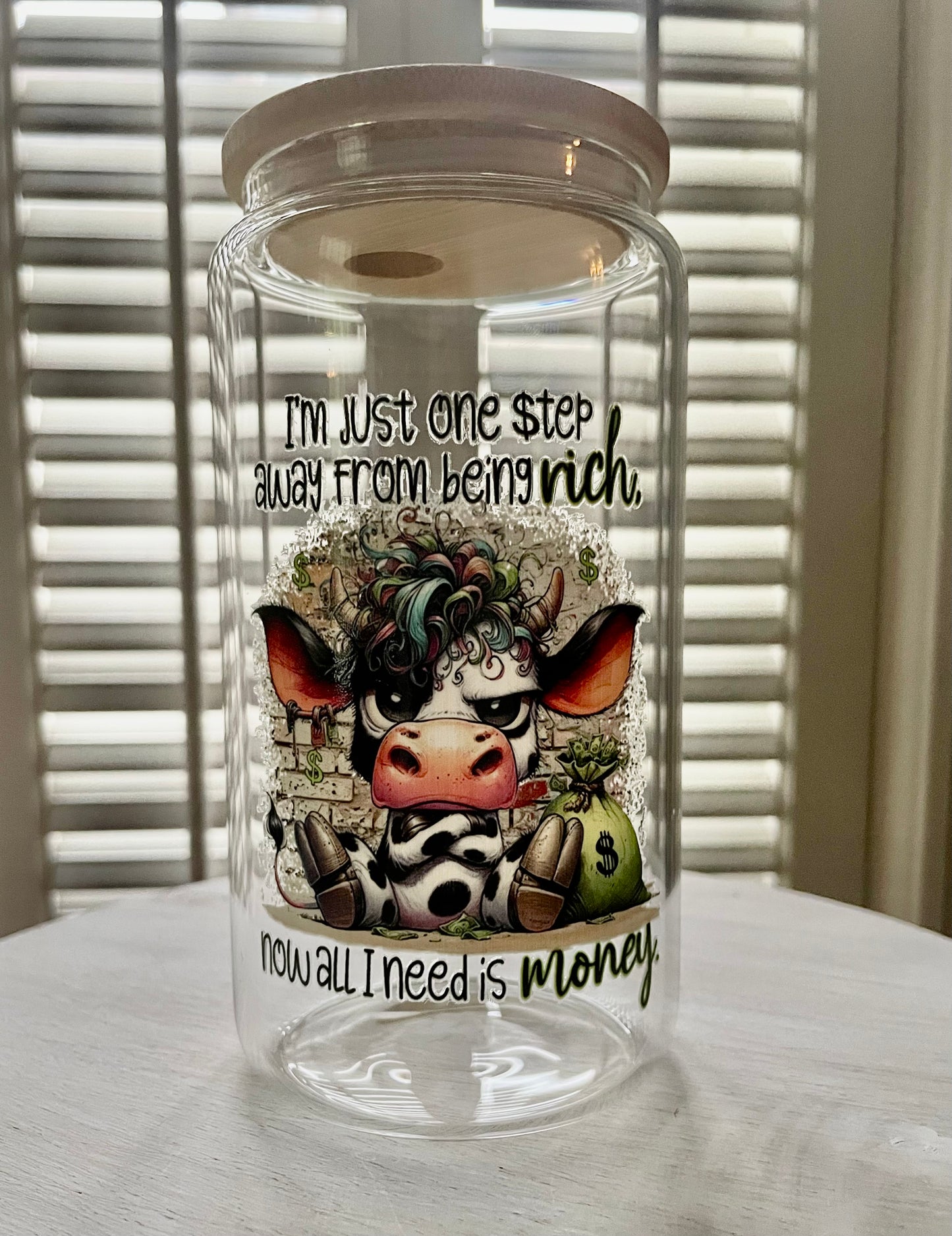 Glass Can with Lid/Straw: Funny (Variety)