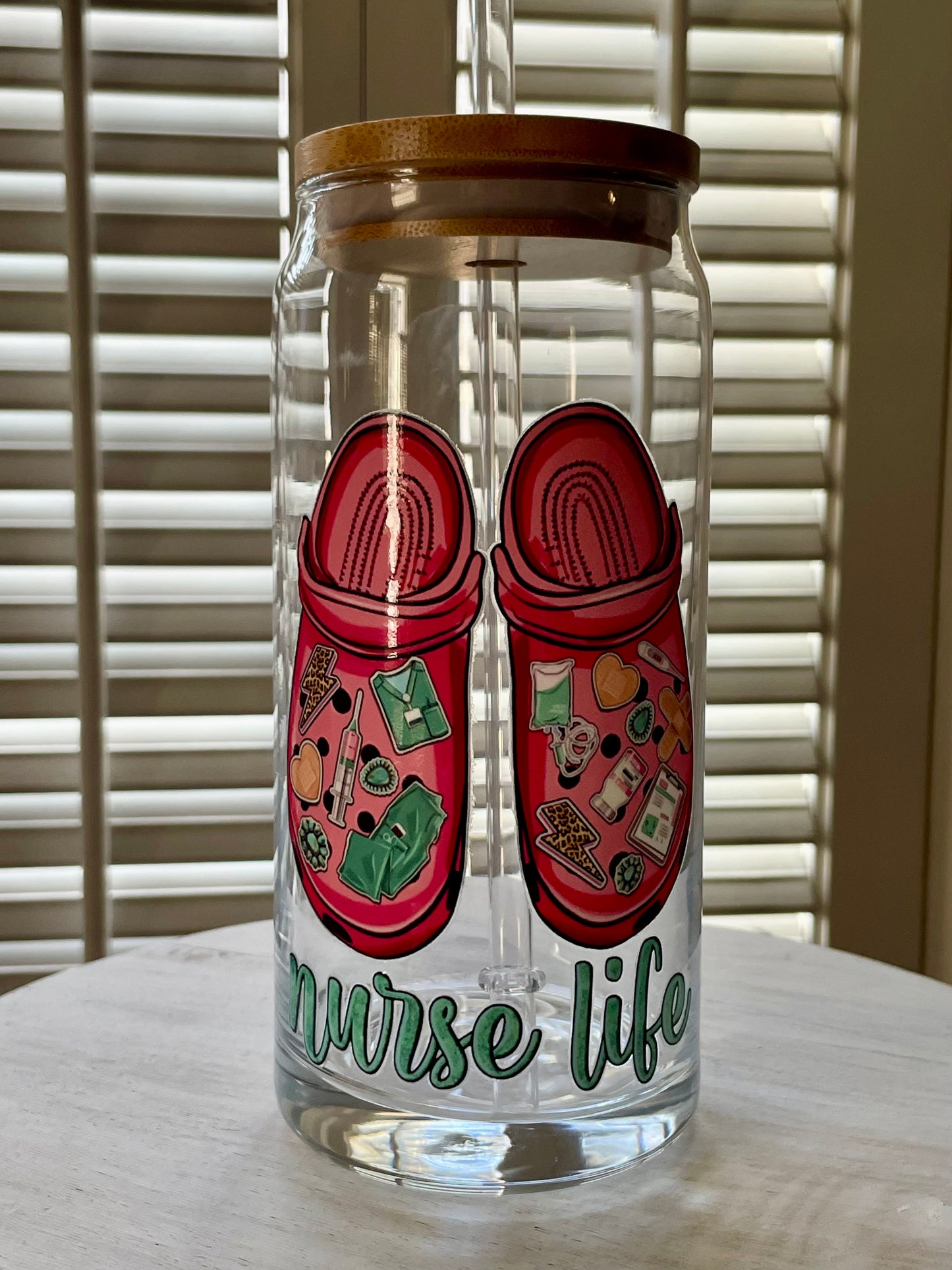 Glass Can With Lid/Straw: Nurse (Variety)