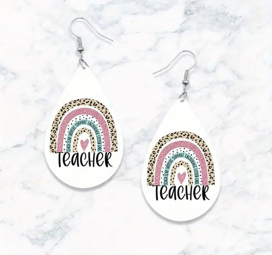 Earrings: Teardrop Teacher Rainbow