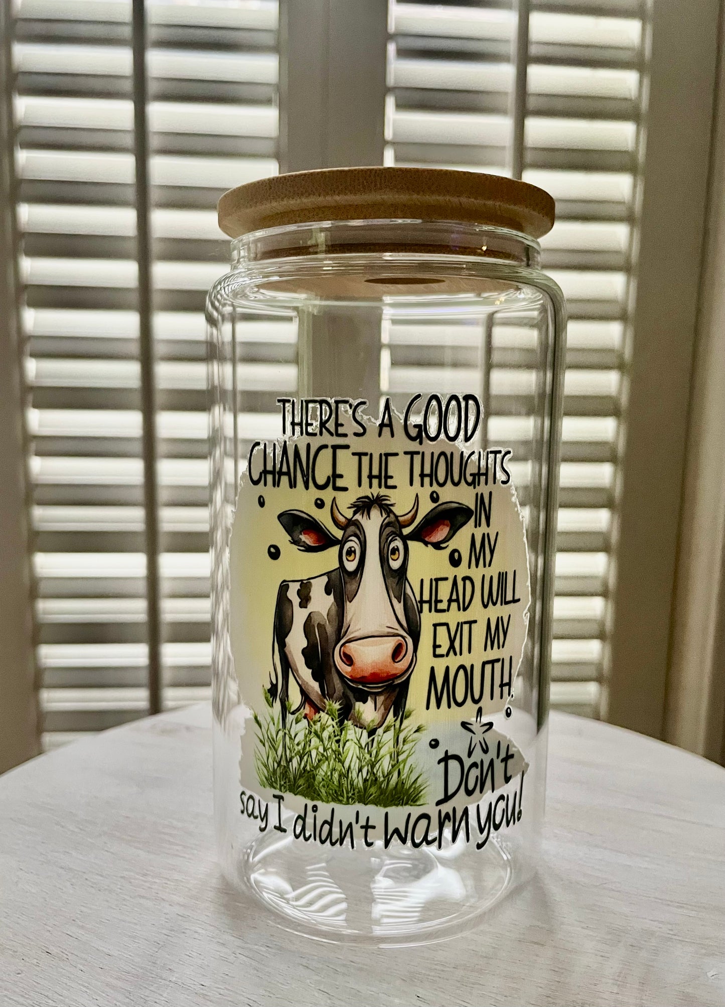Glass Can with Lid/Straw: Funny (Variety)