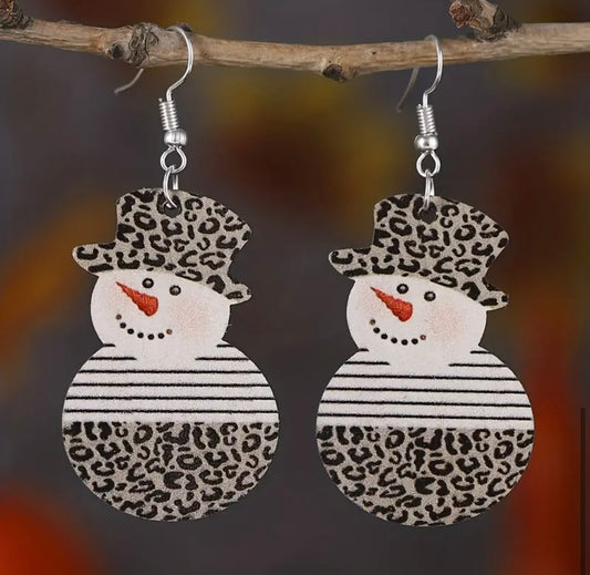 Earrings: Leopard and Striped Snowman