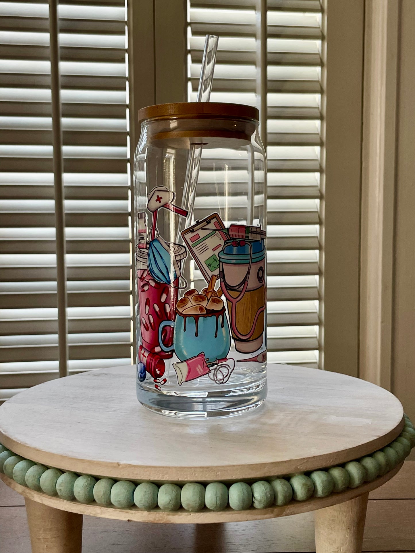 Glass Can With Lid/Straw: Nurse (Variety)