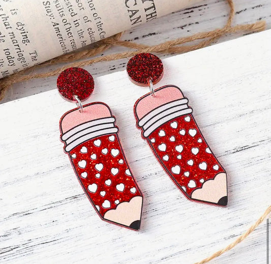 Earrings: Pencil with Hearts