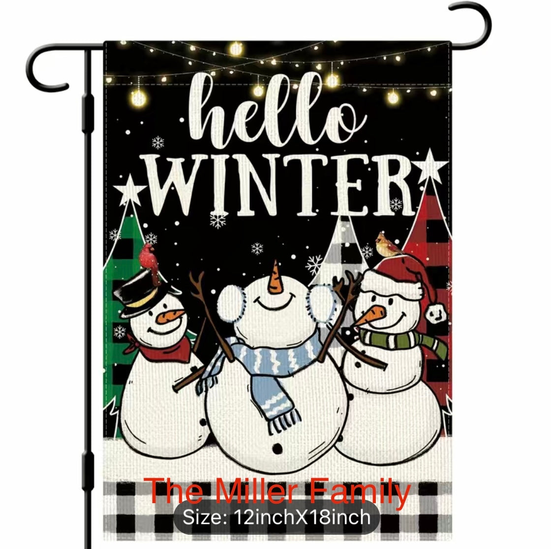 Garden Flag: Hello Winter Snowmen