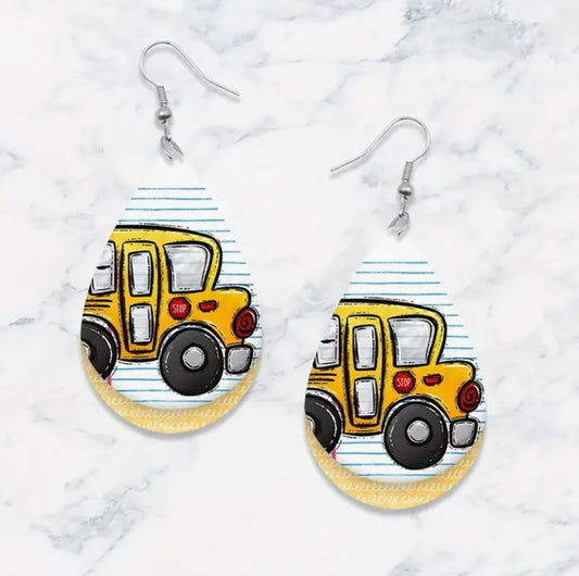 Earrings: Teardrop School Bus