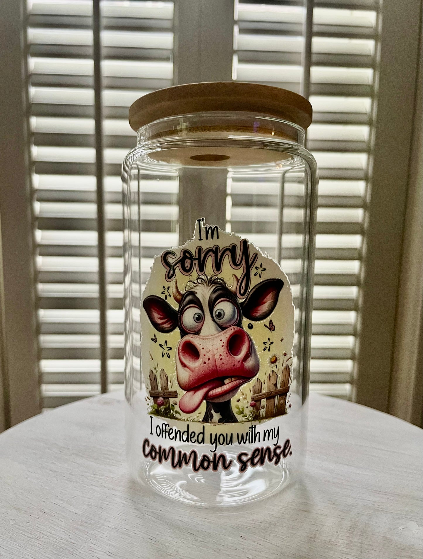 Glass Can with Lid/Straw: Funny (Variety)