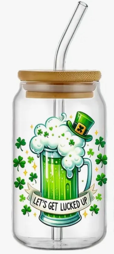 Glass Can With Lid/Straw: St. Patrick’s Day (Variety)