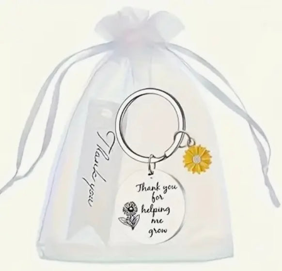 Keychain: Thank You For Helping Me Grow (Sunflower)