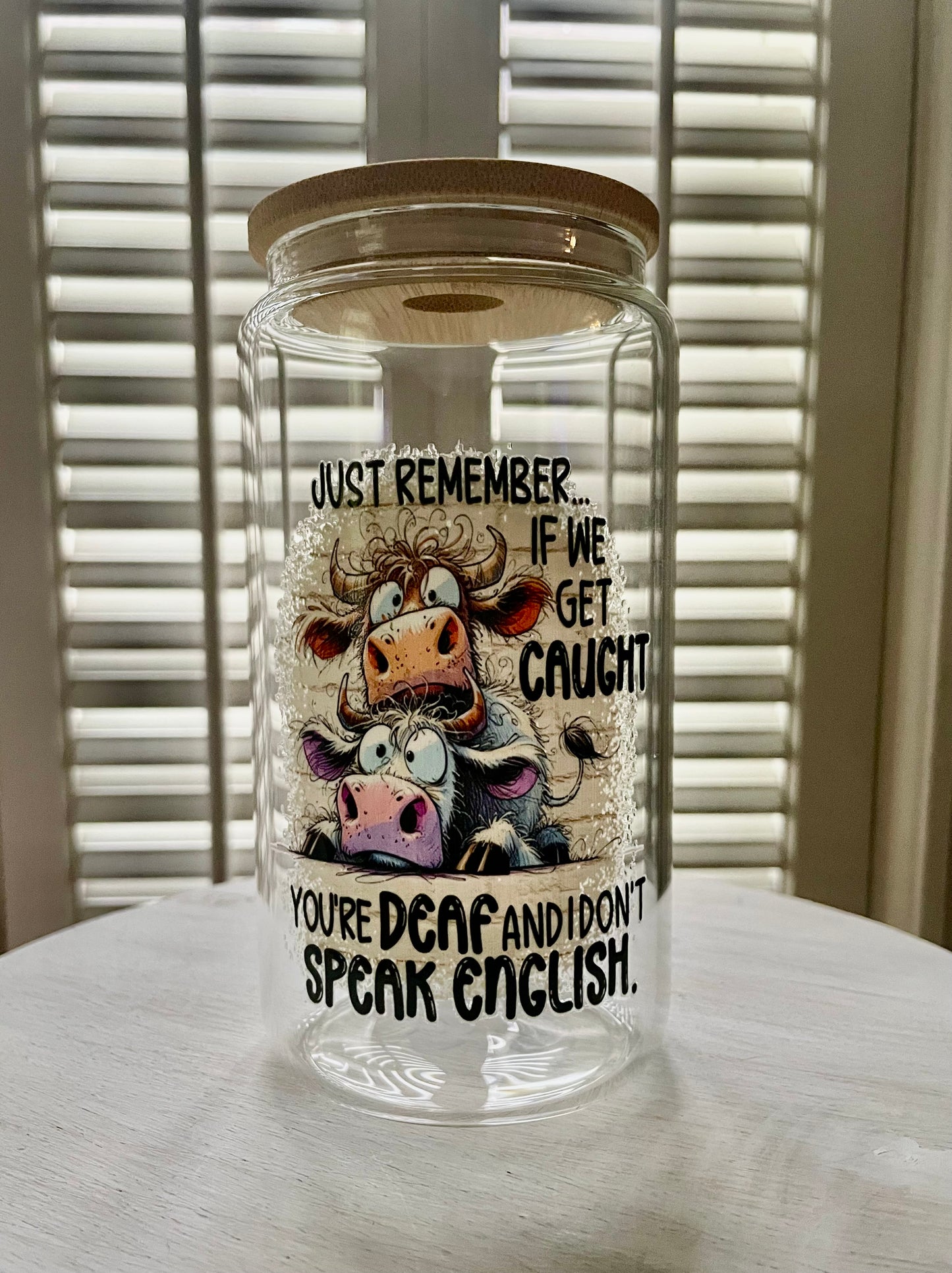 Glass Can with Lid/Straw: Funny (Variety)