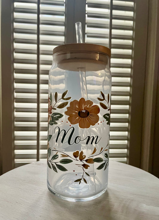 Glass Can with Lid/Straw: Mom (Variety)