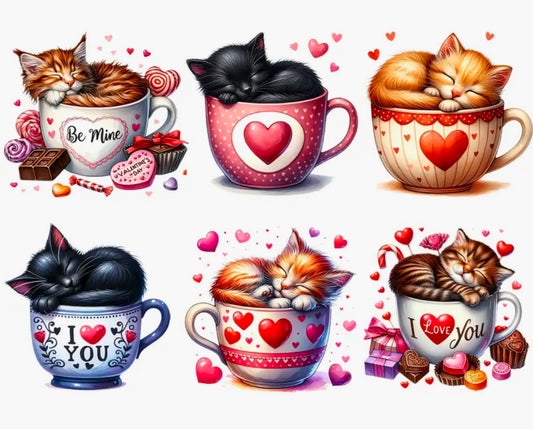 ✨Decal Only: Valentine’s Day Cats in Mugs