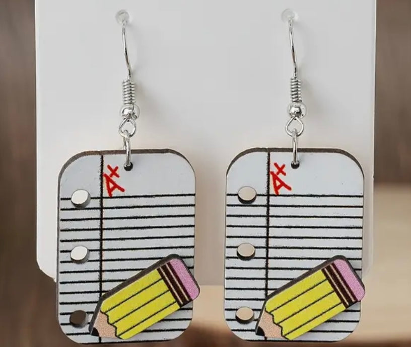 Earrings: Notebook Paper/Pencil